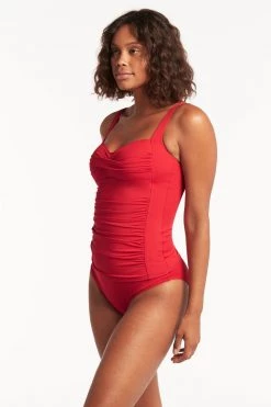 Eco Essentials Red Eco Essentials Twist Front Multifit Singlet Top Tankinis
