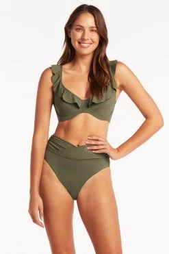 Eco Essentials Khaki Tops Eco Essentials F Cup Frill Underwire Bra