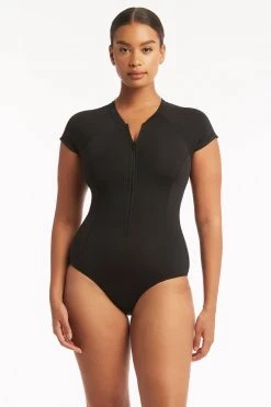 Eco Essentials Black Eco Essentials Short Sleeve Multifit One Piece