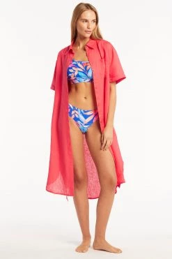 Resort Linen Wrap Cover Up Shirt