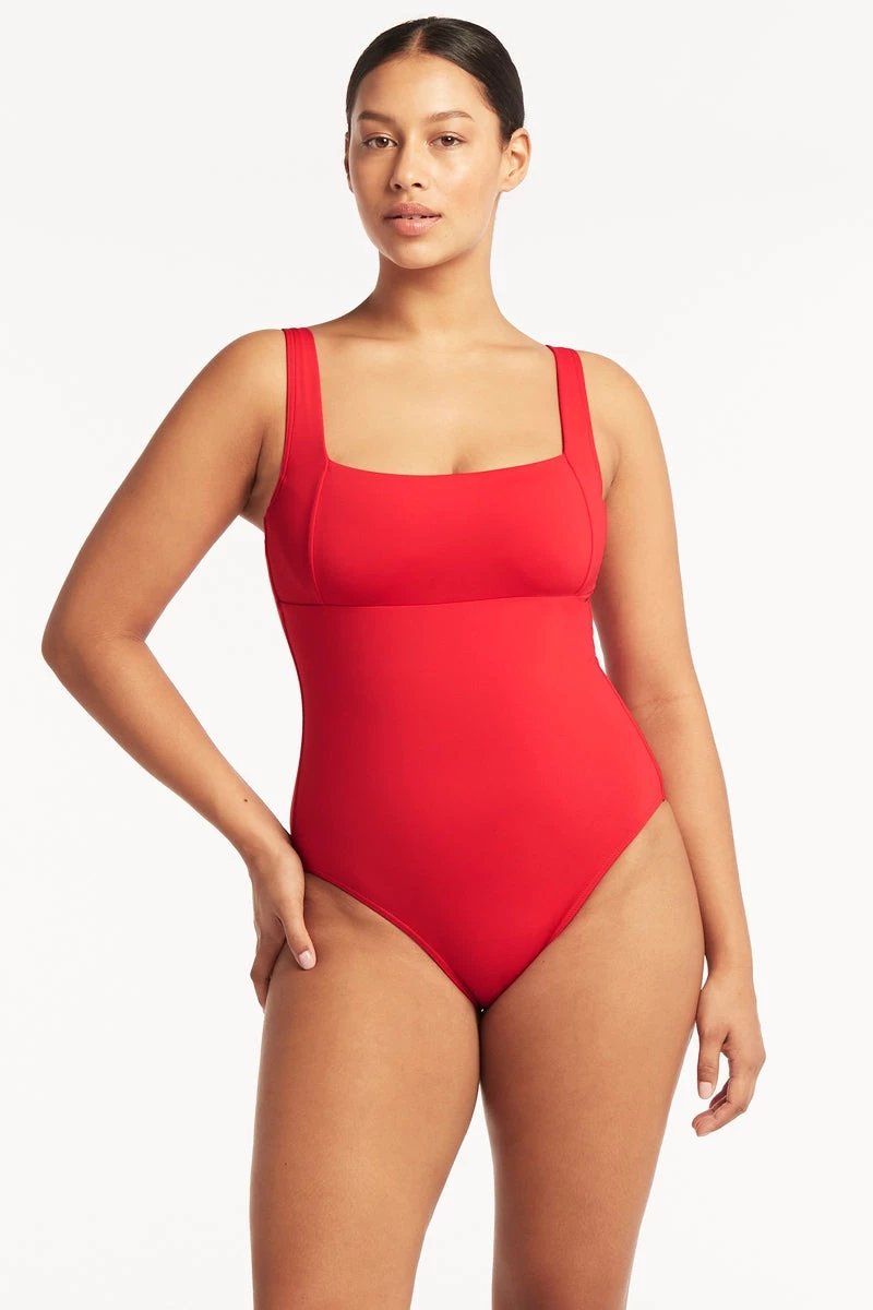 Eco Essentials Red Eco Essentials Square Neck One Piece 3 Eco Essentials Red Eco Essentials Square Neck One Piece