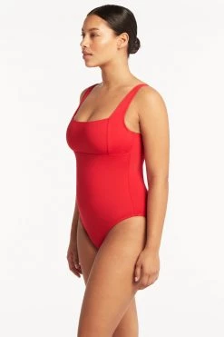 Eco Essentials Red Eco Essentials Square Neck One Piece 8 Eco Essentials Red Eco Essentials Square Neck One Piece