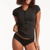 Eco Essentials Black Tankinis Eco Essentials Short Sleeve Multifit Rash Vest - Full Zip 1 Eco Essentials Black Tankinis Eco Essentials Short Sleeve Multifit Rash Vest - Full Zip