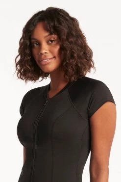 Eco Essentials Black Tankinis Eco Essentials Short Sleeve Multifit Rash Vest - Full Zip