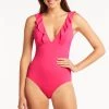 Eco Essentials Hot Pink One Pieces Eco Essentials Frill One Piece
