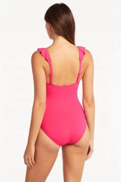 Eco Essentials Hot Pink One Pieces Eco Essentials Frill One Piece