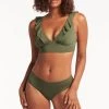 Eco Essentials Khaki Sustainable Swim Eco Essentials Frill Bra Top
