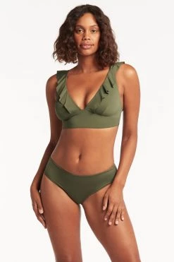 Eco Essentials Khaki Sustainable Swim Eco Essentials Frill Bra Top