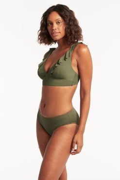 Eco Essentials Khaki Sustainable Swim Eco Essentials Frill Bra Top