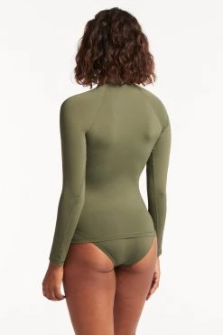Eco Essentials Khaki Tankinis Eco Essentials Long Sleeve Rash Vest - Full Zipper