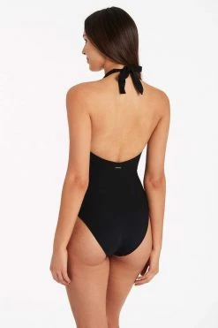 Dark Romance Black Dark Romance Plunge One Piece With Bonded Belt