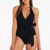 Dark Romance Black Dark Romance Plunge One Piece With Bonded Belt