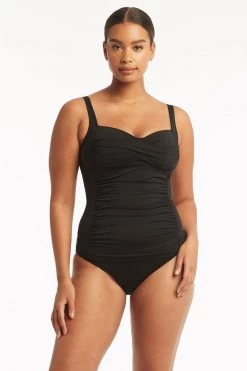 Eco Essentials Black Tops Eco Essentials Twist Front Multifit Singlet Top