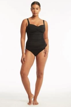 Eco Essentials Black Tops Eco Essentials Twist Front Multifit Singlet Top