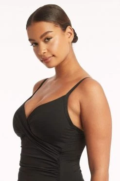 Eco Essentials Black Eco Essentials Cross Front DD/E Cup Singlet Top