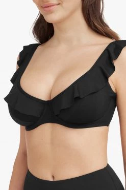 Eco Essentials Black Eco Essentials F Cup Frill Underwire Bra