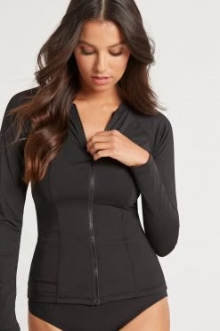 Eco Essentials Black Tankinis Eco Essentials Long Sleeve Rash Vest - Full Zipper