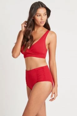 Eco Essentials Red Eco Essentials Gathered Side High Waist Pant Bottoms