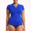 Eco Essentials Cobalt Eco Essentials Short Sleeve Multifit Rash Vest - Full Zip