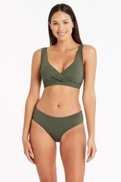 Eco Essentials Khaki Eco Essentials Cross Front Multifit Bra Top Tops