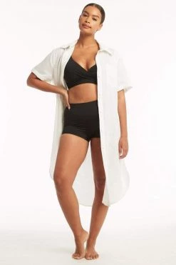 NEW ARRIVALS Resort Linen Wrap Cover Up Shirt